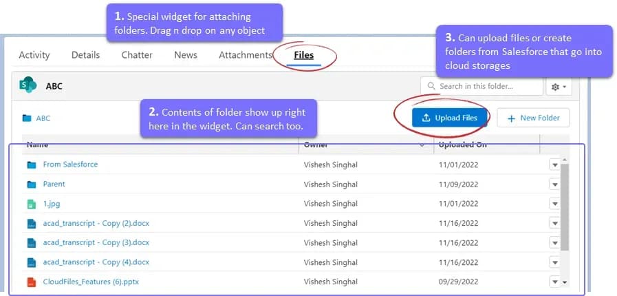 Link external files to salesforce