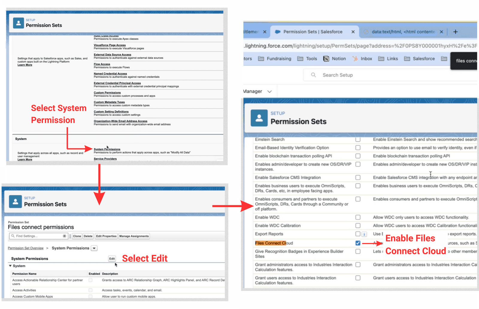 Step 2- Configure Permissions Set - enable the files connect setting