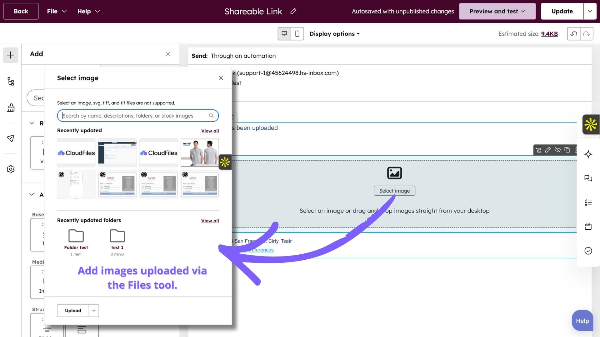 Accessing File Manager from the Email Editor