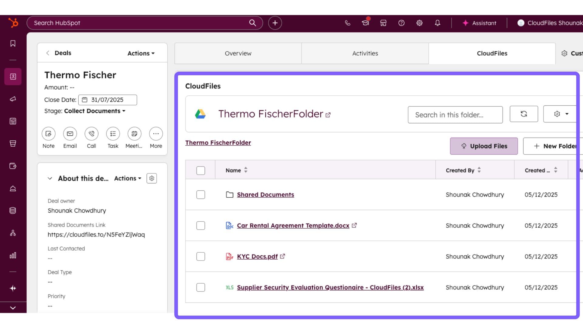Browse folders and manage files directly within each record.